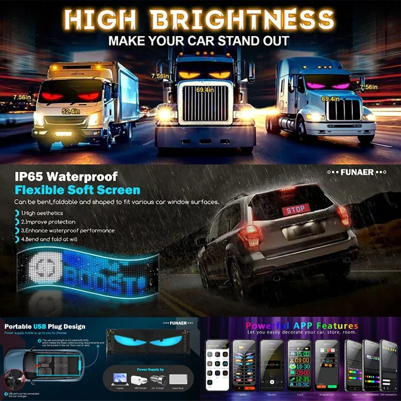 Led Display Truck Eye Car Sign Bluetooth APP Matrix Pixel Panel Night Light DIY Programmable Flexible For Car Store Hotel Bar